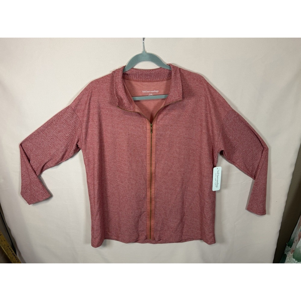 New Soft Surroundings Womens XL Lhami Zip Knit Shirt Cardigan Sweater Pink